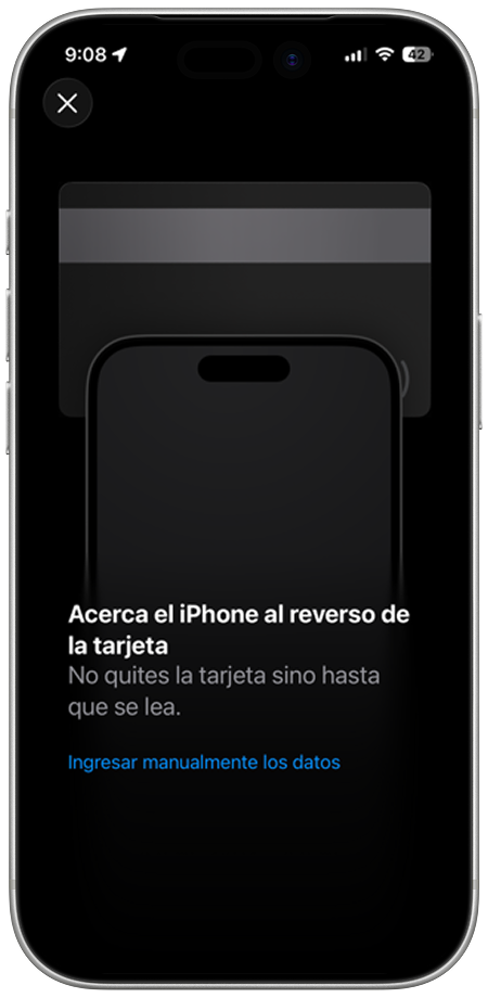 Pasos de como agregar la tarjeta desde el Apple Wallet