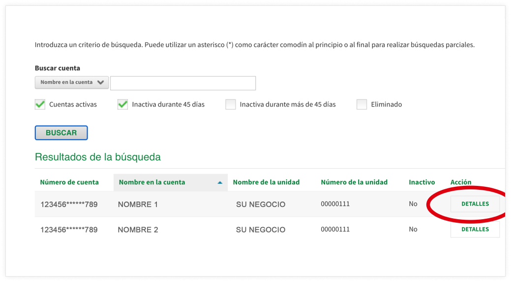 captura de pantalla botón de detalles de cuentas registradas