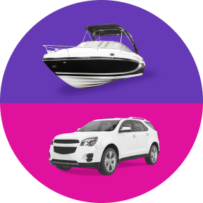 Sport boat alongside a white suv 