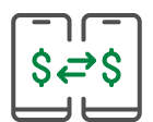 Icono de dos celulares transfiriéndose dinero entre ellos.