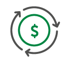 Icono con símbolo monetario en el centro con flechas.