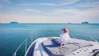 Woman lying on a yacht