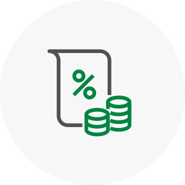 Design of a paper sheet with a percent sign on it and some coins alongside