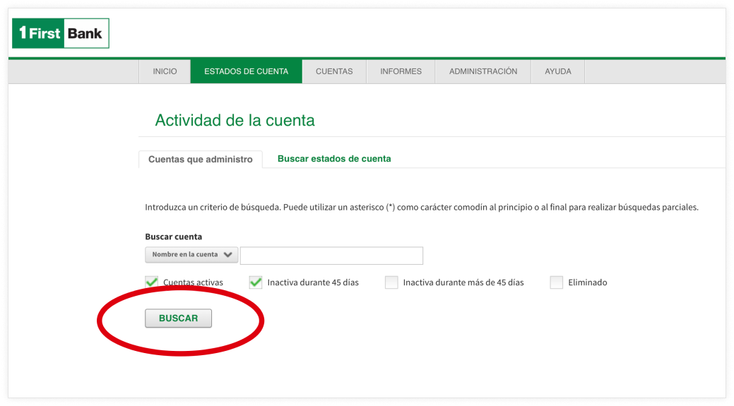 captura de pantalla acceso a cuentas registradas