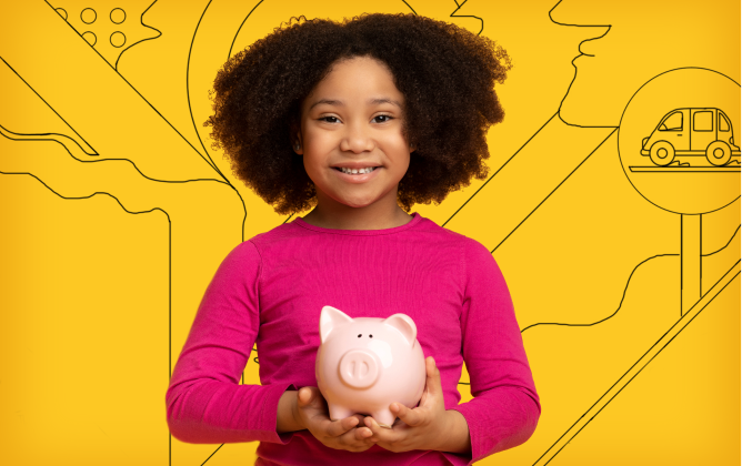 girl holding piggy bank