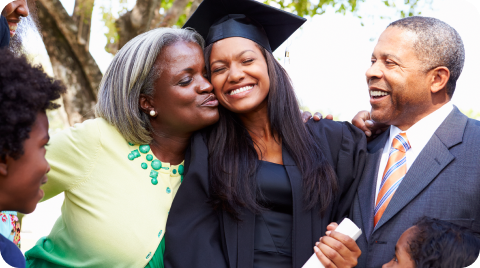 Family smiling for their daughter's graduation.