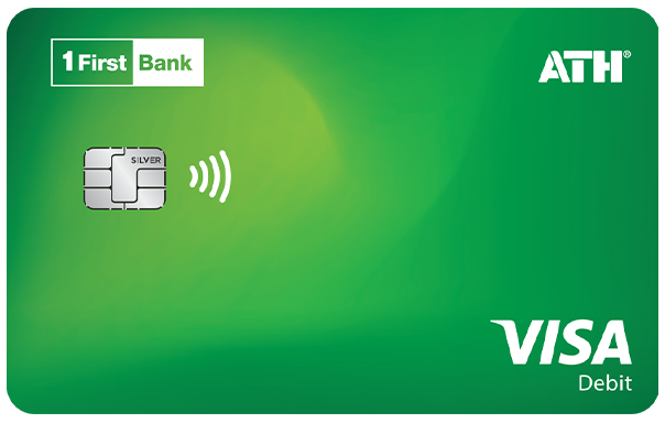 Tarjeta Visa Débito FirstBank verde.