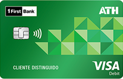 Tarjeta Visa Débito FirstBank verde.