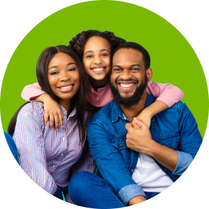 Dad, mom and daughter smiling