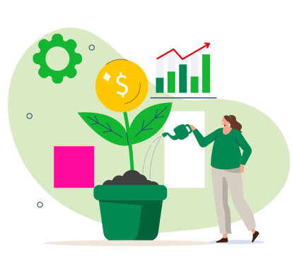graphic of girl watering a money plant