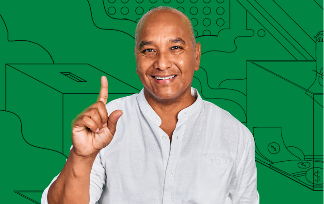 man pointing the number 1 with his finger