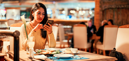 Woman having dinner in a restaurant