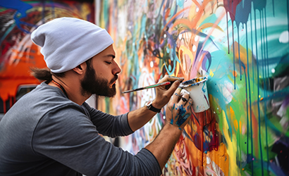 Aritista pintando un mural